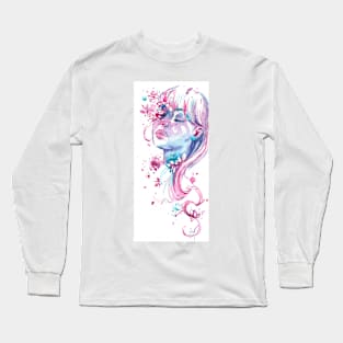 Water Leaves 7 - Watercolor Woman Portrait Long Sleeve T-Shirt